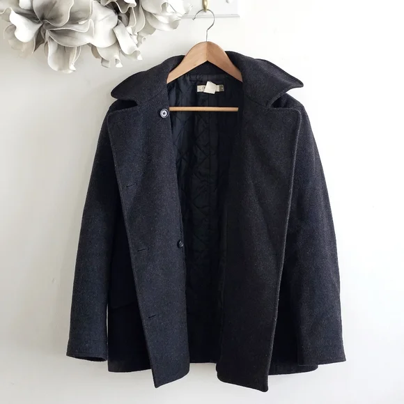 J.Crew Charcoal Wool Cashmere Peacoat Jacket Quilted Lining Womens Size M - Picture 6 of 15